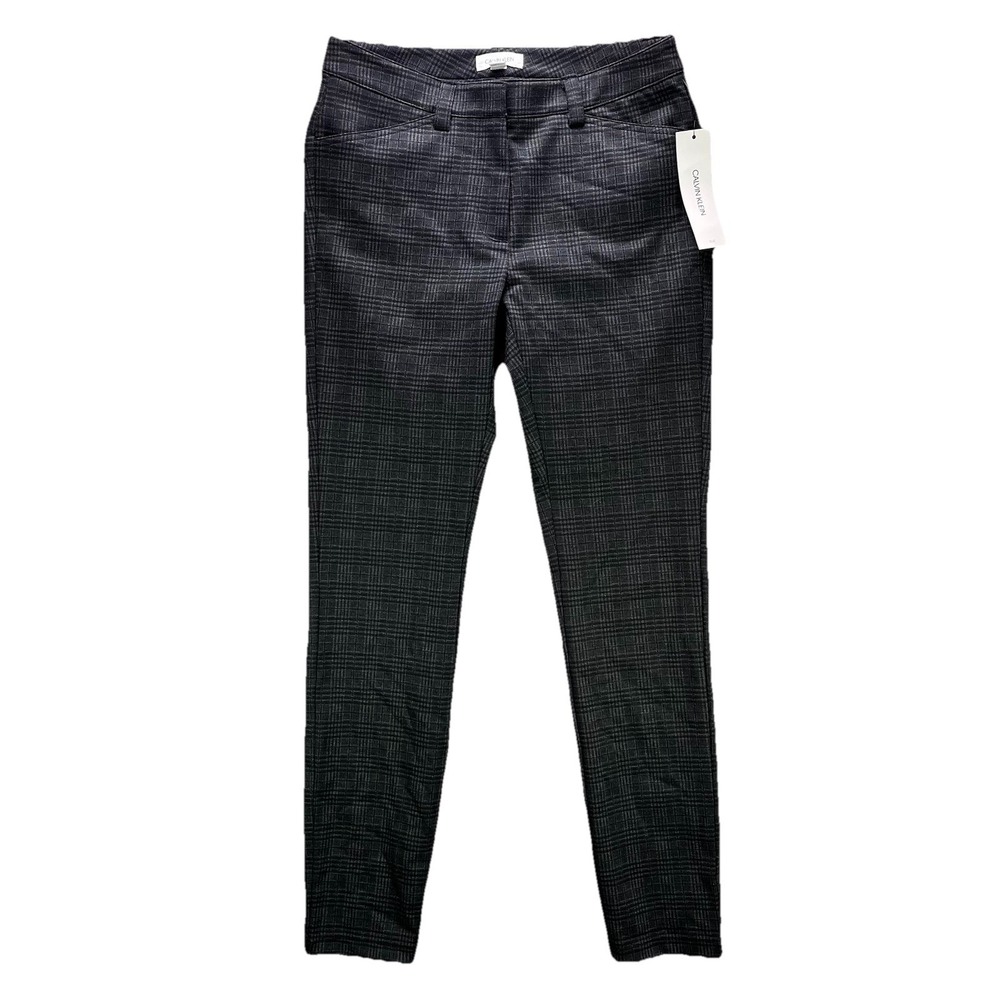 Calvin Klein Suit Pants Womens Size 6 Gray Plaid Ankle Slim Stretch NWT